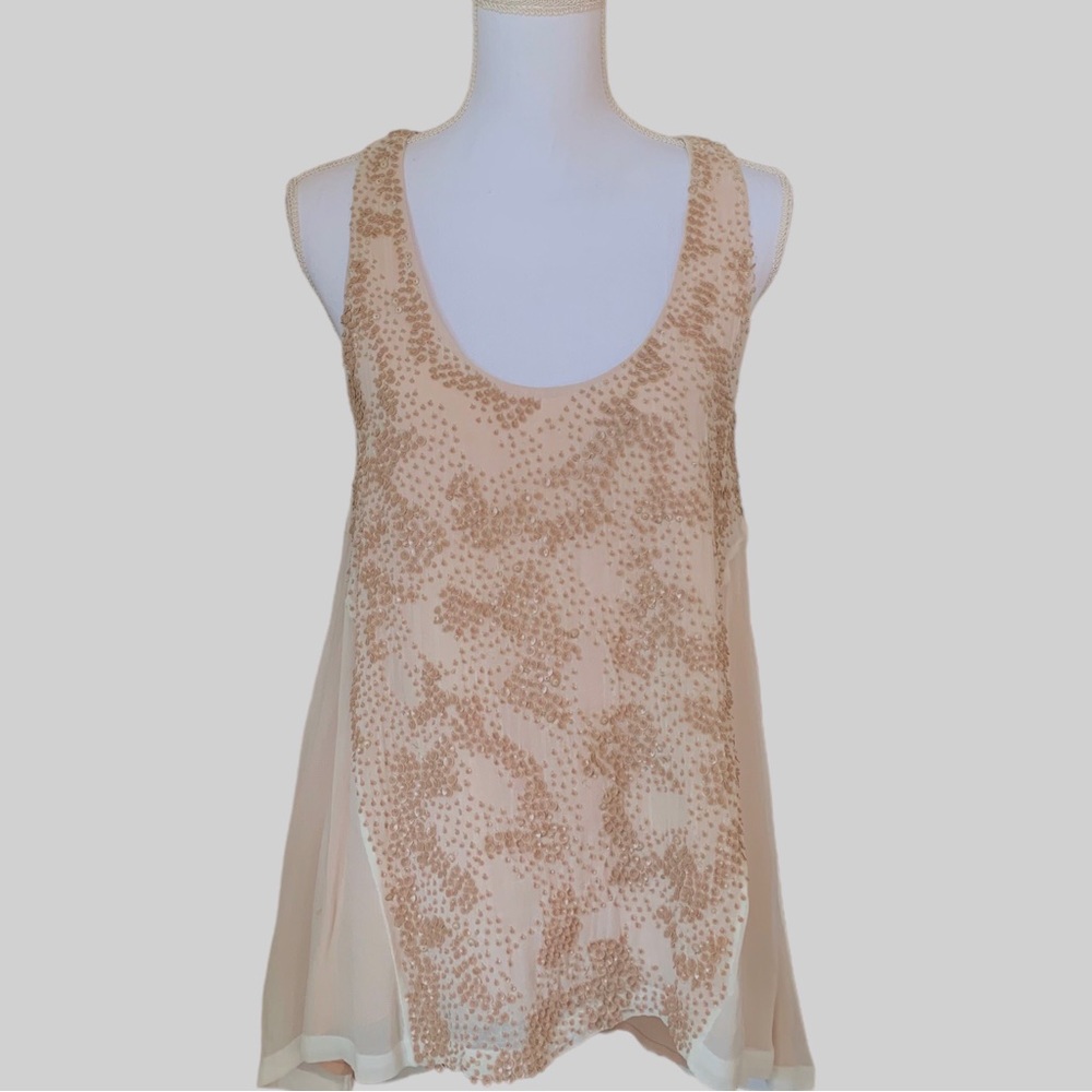 ADDISON NUDE SEQUIN CREPE TUNIC TOP